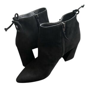 STUART WEITZMAN Lofty Suede Pointed Toe Booties BLOCK BLACK 7.5 Retro Goth